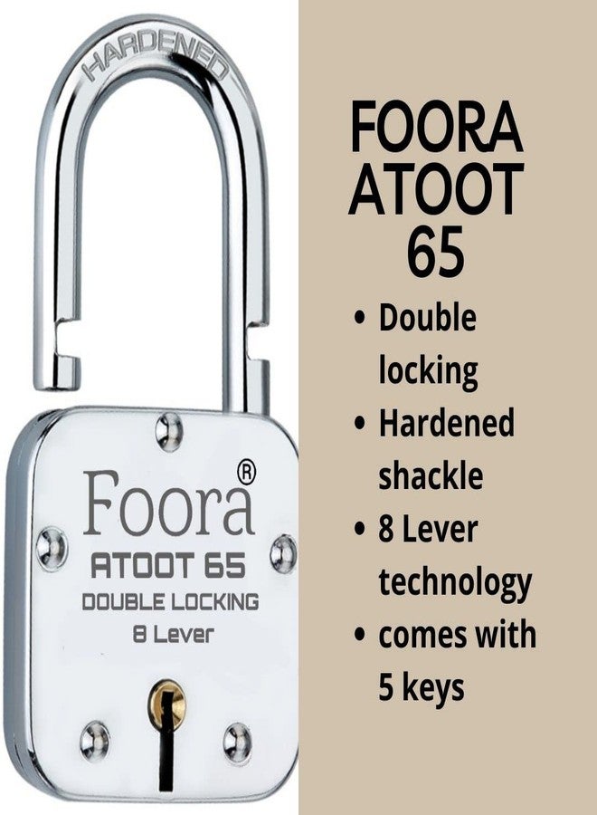 Foora Heavy Duty 65mm atoot Double Lock for Home, Door, Gate & Shop Shutter | 2 Locks with Same Key | Rust-Proof Steel Padlock | High Security Atut Door Lock & Key for Main Door and Gate - Image 2
